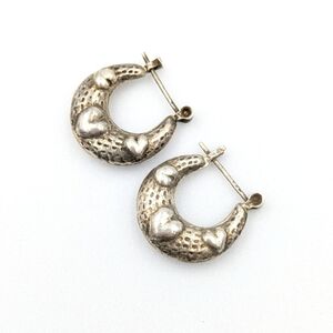 Vintage 925 sterling silver heart huggie hoop earrings